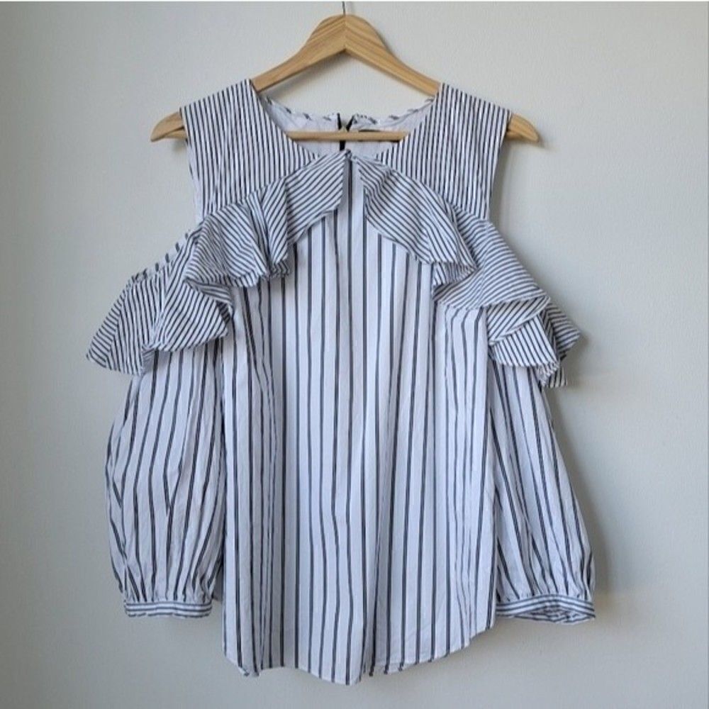LAUREN RALPH LAUREN Cold-Shoulder Ruffled Cotton Shirt - Picture 7 of 15